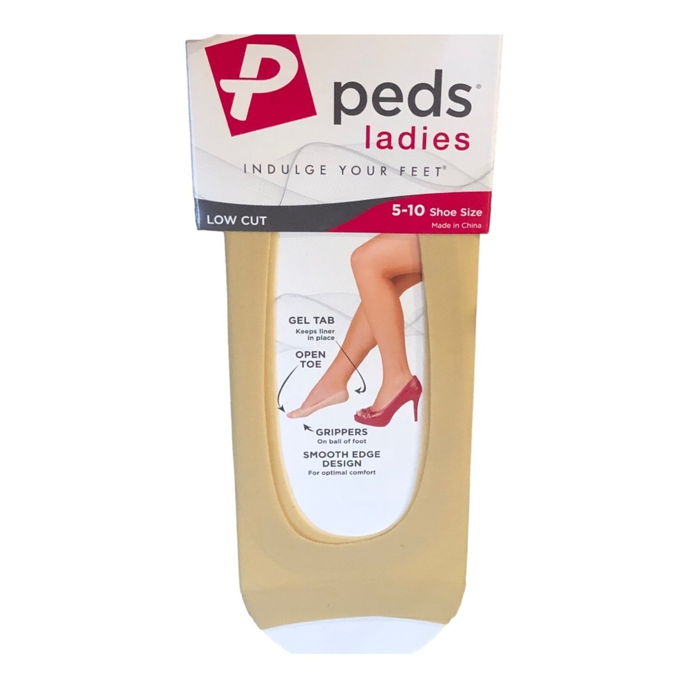 2pairs Peds ladies beige nude low cut‎ open toe gripper stocking sock liners new